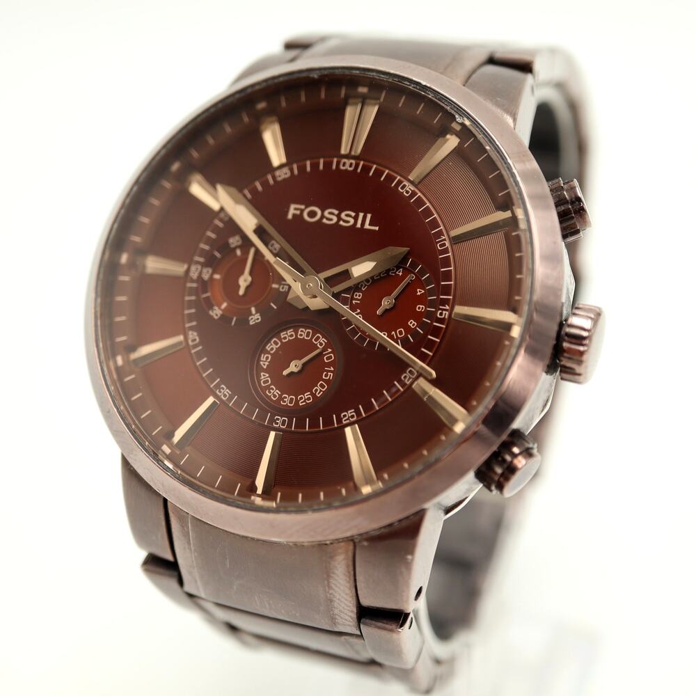Fossil Men's Brown 48mm Chronograph Watch Stainless Steel FS4357 w New Battery
